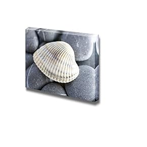 Canvas Prints Wall Art - Natural Spa Elements- Seashell with Starshell and Stones on White - 12" x 18"