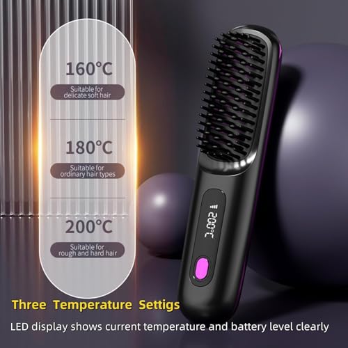 Go Brush Pro, Cordless Hair Straightener Brush, Portable Rechargeable Heated Styling Brushes Rechargeable Heated Styling Brushes (1)
