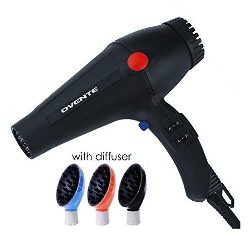 Ovente X5 Seductive Ceramic Ionic Tourmaline Lightweight Professional Hair Dryer with Hair Diffuser, Matte Black