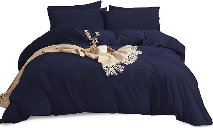 Yorkshire Bedding Duvet Cover Sets Soft Breathable Brushed Microfibre Plain Double Duvet Cover with Pillow cases Button Closure Quilt Cover Bed Set Navy โ image 1