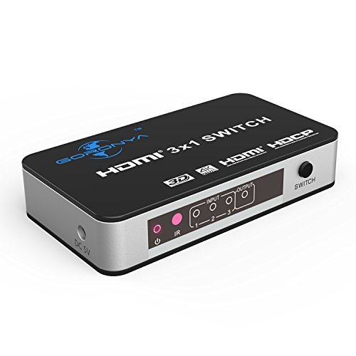 Goronya 3 Port HDMI Switch Box 3 Input 1 Output, HDMI Hub Selector with IR Wireless Remote Support 4Kx2K Full HD 1080P and 3D