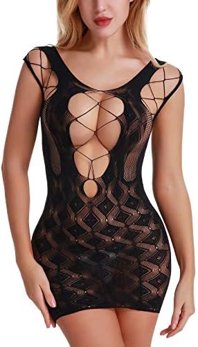 SeaFever Women's Fishnet Lingerie Mini Dress Sexy Chemise Bodysuit for Women