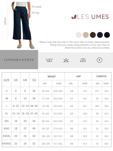 Les umes Women's Summer 7/8 High Waist Linen Pants with Pockets | Comfy Linen Striped Printed Capri Wide Leg Palazzo