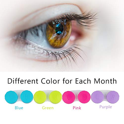 12 Pack Colorful Contact Lens Case Holder,YuCool Cute Contact Lens Container Soak Storage Set with 4 Pack Portable Stick Tool Case Kit(Inserter+Tweezer with Soft Tip)-Green,Pink,Blue and Purple