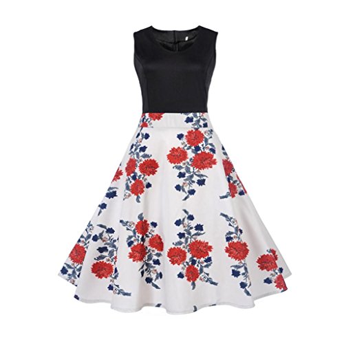 Vintage Dress,Clearance! AgrinTol Women Printing Bodycon Sleeveless Casual Evening Party Dress (S, White)