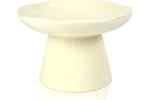 LOVINFURBABY Wide Shallow 6.1" Raised Cat Bowls, Ceramic Elevated Food Plate for Flat Faced Cats and Small Dogs, Porcelain Feeder Bowl, Stress Free, Protect Cat’s Spine, Cream