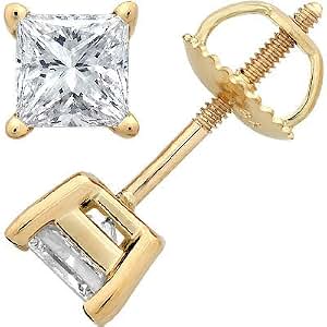 princess cut yellow gold earrings studs 18k ear stud