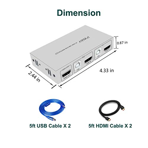 AAO 2 Port HDMI KVM Switch 2x1, UHD 4K@30Hz, Powered by USB, Compatible with Windows Mac Linux, Support Normal Wireless Keyboard and Mouse, Sliver, with 2 HDMI and USB Cables - Thumbnail 5