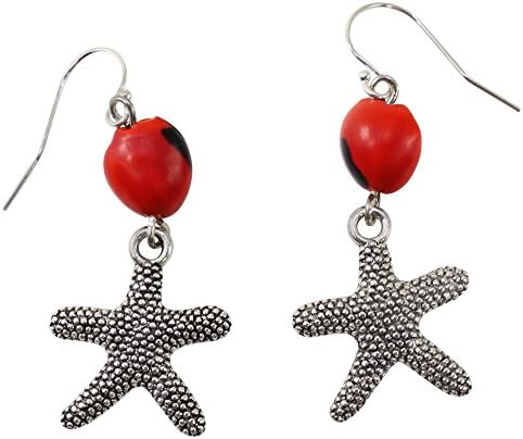 Peruvian Starfish Gift Earrings for Women - Huayruro Red &amp; Black Seed- Dangles - Good Luck - Ecofriendly Red Earrings by EB