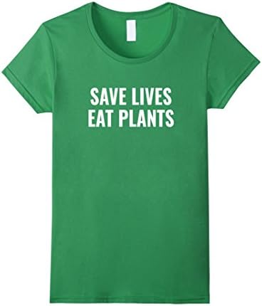 Womens Save Lives Eat Plants T-Shirt Vegan Vegetarian Shirts Medium Grass