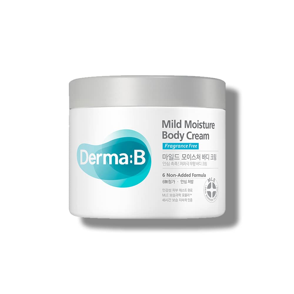 Derma B Mild Moisture Body Cream, Fragrance-Free Non-Irritating Body Moistuzer for Dry & Sensitive Skin with Camellia Oil, Unscented Fast-Absorbing Moisturizing Korean Skincare,14.54 Fl Oz,430ml