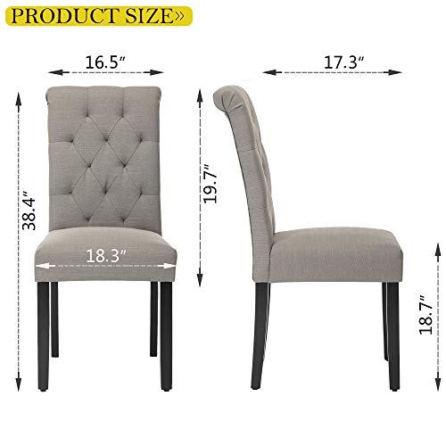 Solid Wood Tufted Parsons Dining Chair with Fabric Upholstery, Set of 4