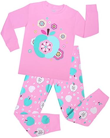 Kids Pajamas Hop Apple Big Girls Pajamas Cotton Children Clothes Set Toddler Pjs (Pink,8T)