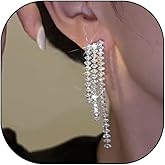 Sparkling Rhinestone Long Tassel Earrings for Women Vintage Crystal Tennis Chain Chandelier Dangle Earrings Simple Prom Earrings Birthday Jewelry Gift