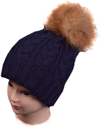 Cuca Dunna Winter Snow Ski Hip Hop Skullies &amp; Beanies Caps Wool Knitted Hat With Large Raccoon Fur Pom Poms for Women Toddler Girl Parent Child Hats