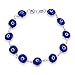 Protection Good Luck Amulet Turkish Glass Bead Evil Eye Bracelet For Women Teen .925 Sterling Silver Navy Blue 7.5 Inch