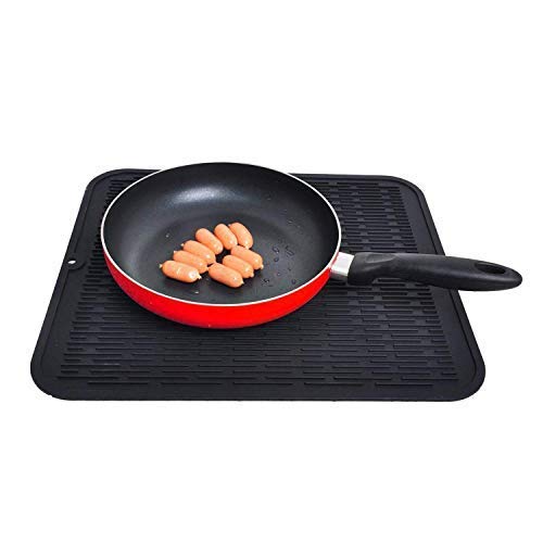 Silicone Dish Drying Mat-Large Silicone Trivet with High Ridges for Better Aeration, Dishwasher Safe, Heat Resistant, Bpa Free (Silicone, Black) - Thumbnail 4