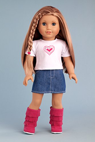 Fuchsia Heart - 4 piece outfit - fuchsia jacket, t-shirt, denim skirt and boots - 18 inch Doll Clothes (doll not included) - Thumbnail 4