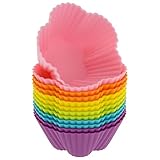 Freshware CB-309SC 12-Pack Silicone Mini Cherry Flower Reusable Cupcake and Muffin Baking Cup, Six Vibrant Colors