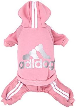 Dorapocket Adidog Pet Sports Clothes Hoodies Dog Cat 4 Legged Jacket for Cold Weather Warm,Pink S