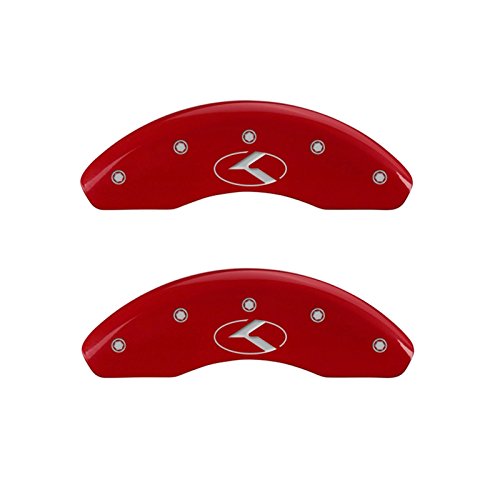 MGP Caliper Covers (21177SCRKRD) 'Circle K/Kia' Engraved Front and Rear Caliper Cover with Red Powder Coat Finish and Silver Characters, (Set of 4) (Certified Refurbished)
