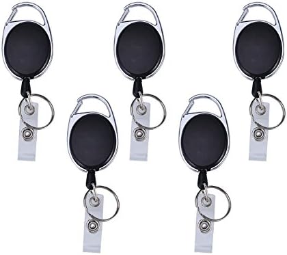 Micent 5 Pack Retractable Badge Reels Badge Holder Carabiner Reel Clip Key Reel for ID Card Holders, Key Cards (black)