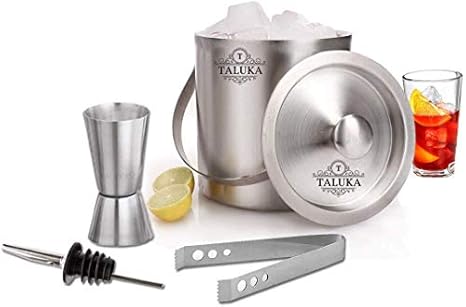 Taluka Bar Accessories Ice Bucket 1500 ML | Ice Tong | Peg Measure | Pourer | Set of 4 Pieces