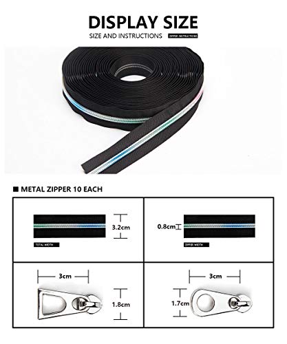SBest Nylon Zipper By The Yard - #5 Size, 10 Yards Black Tape With Gunmetal Teeth & 20 Sliders For Sewing, Bags, Crafts