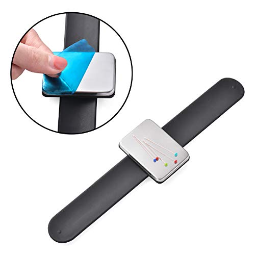 Magnetic Wrist Sewing Pincushion, Magnetic Pin Holder with Wristband for Sewing+ Silicone Black and Red Wristband