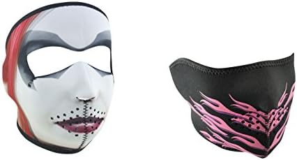 Bundle (2 Items): 1 ZanHeadgear 'Dr. Q' Full Face Neoprene Face Masks -AND- 1 Zan 'Pink Flames' Half Face Neoprene Face Mask, Ski Mask