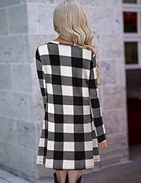 Blooming Jelly Casual vestido de manga larga Swing Mini Buffalo Plaid cuello redondo Mini vestido