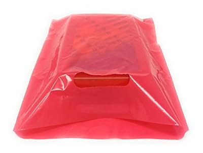 100 Pack 12" x 15" with 1.25 mil Thick Pink Merchandise Plastic Glossy Retail Bags | Die Cut Handles | Perfect for Shopping, Party Favors, Birthdays, Children Parties | Color Pink | 100% Recyclable
