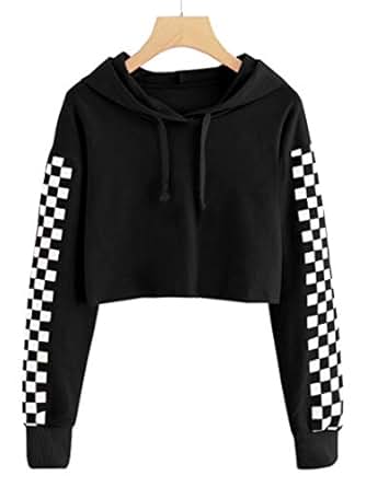 crop hoodies tops cute hoodie bela imily sleeve sweatshirts plaid