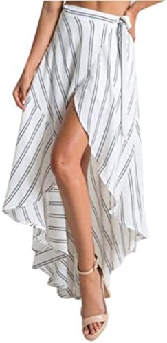 Clearance Hot Sale!Women Long Dress Daoroka Sexy Maxi Striped Irregular Hem Bow Tied High Waist Casual Loose Beach Party Flare Skirt Valentine's Day Gift For Girlfriend Lovers Wife (S, White)