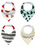 Baby Bandana Drool Bibs, 4-Pack Set 100% Organic Cotton for Boys and Girls