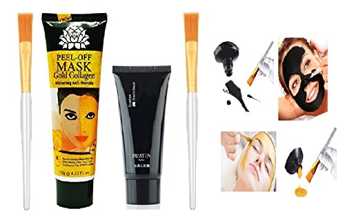 24k Gold Collagen Peel-off Facial Mask with Skin Soft Brush Applicator ($10 IN VALUE BRUSHES), Whitening Anti-Wrinkle Face Masks Skin Care Face Lifting Firming Moisturize 4.22 Fl.oz