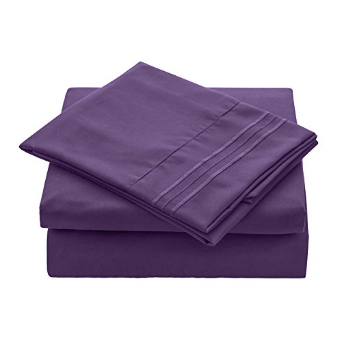 VEEYOO Queen Size Sheet Set - Super Soft 1800 Thread Count Premium Bed Sheet Sets - 16-Inch Deep Pockets, Hypoallergenic Brushed Microfiber, Wrinkle & Fade Resistant Sheet - 4 Pieces, Purple