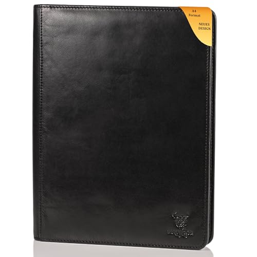 MATADOR Barcelona A4 Conference Folder Real Leather Writing Case with YKK Zip and Tablet Compartment Document Folder DIN A4 with RFID/NFC Protection Ring Binder Folder Briefcase in Nappa Black