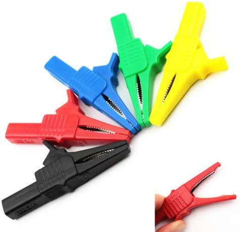 AC262-5 5Pcs 83mm Safety Insulated Test Alligator Clip Probe fit 4mm Banana Connector for Multimeter Meter Test Leads 1000V 32A Red Black Yellow Green Blue