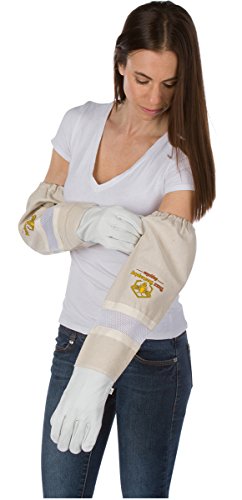 Beekeeping Gloves (XX-Large) Ventilated Sleeves - Elastic Sting Proof Gauntlet Cuffs Genuine Cow Leather Long Thick Sleeves Apiary Vented Bee Gloves Professional or Beginning Beekeeper