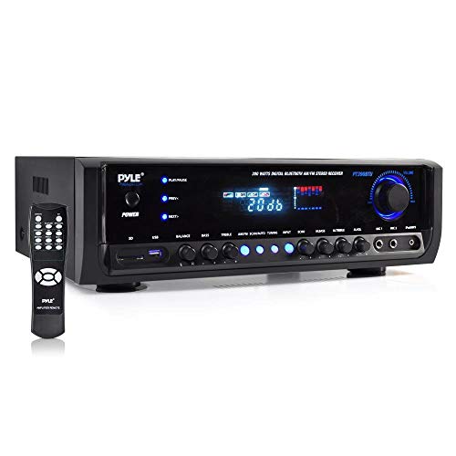 Wireless Bluetooth Power Amplifier- 300W 4 Channel Home Theater Audio Stereo Sound Receiver Box Entertainment w/USB, RCA, 3.5mm AUX, LED, Remote – for Speaker, PA, Studio – Pyle PT390BTU (Renewed)
