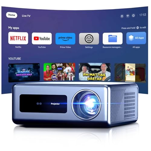 Projector Live TV[Officially licensed Netflix & Dolby Audio] 4K Projector with WiFi 6 and Bluetooth, AI Auto Focus & Keystone, 2 * 10W Dolby Audio,4-level brightness MAX 2000ANSI GINCSRI H2