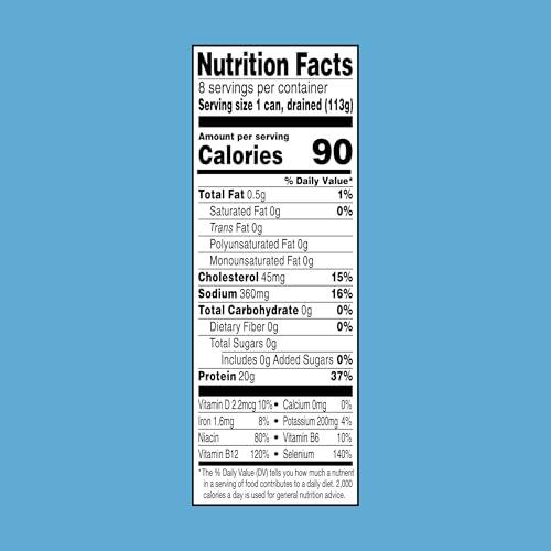 STARKIST CHUNK LIGHT TUNA IN WATER, 5 OZ (8 PACK) CANNED TUNA FISH, WILD CAUGHT, GLUTEN FREE, READY TO EAT, PERFECT FOR SALADS, KETO MEALS AND SNACKS, WITH 20G PROTEIN & 90 CALORIES PER SERVING