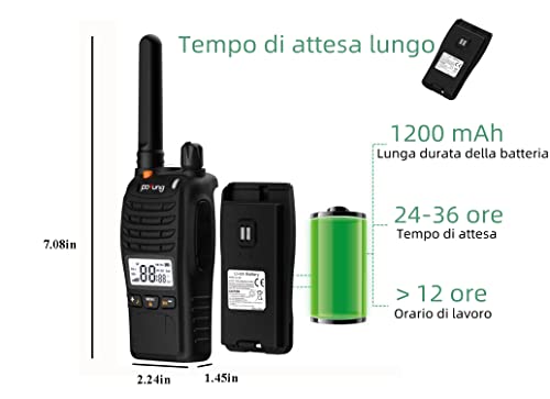 Walkie-talkie PMR446 Pofung PT88E, 4 Pezzi Con Batterie Ricaricabili, Auricolari E Caricabatterie USB, 16 Canali Senza Licenza