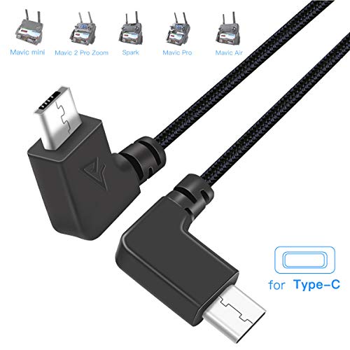 RCGEEK Type C Cable to Micro USB OTG Cable 11 Inch Nylon Braised Right Angle Compatibel with DJI Mavic Mini Mavic 2 Mavic 2 Zoom Mavic Pro Mavic Air DJI Spark, Black