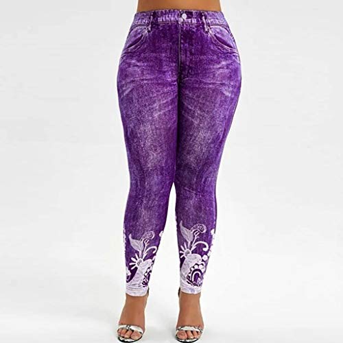 iYYVV Women Fancy Printed Yoga Fitness Leggings Running Gym Stretch Sports Pants Trousers Purple