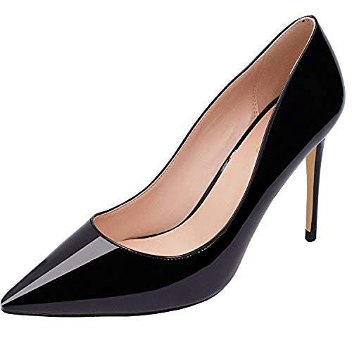 image for LOVIRS Womens Black Office Basic Slip on Pumps Stiletto Mid-Heel Point