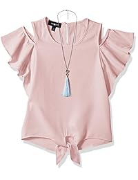 Top con hombros descubiertos y cuello fruncido de Amy Byer para niña con collar