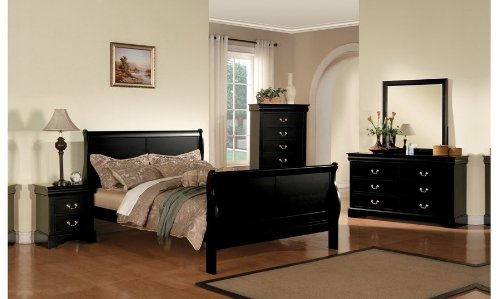 Acme Louis Philippe III Queen Wooden Sleigh Bed in Black