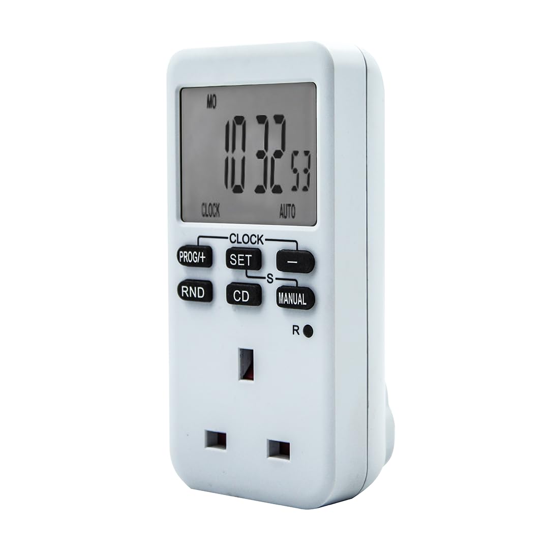 Uni-Com Easy Read Electronic Plug-in Timer, Large LCD Display, Energy Saving, Home Security, 24 Hours/Weekly Programs & Countdown Feature for Automatically Operating Lamps & Home Appliances